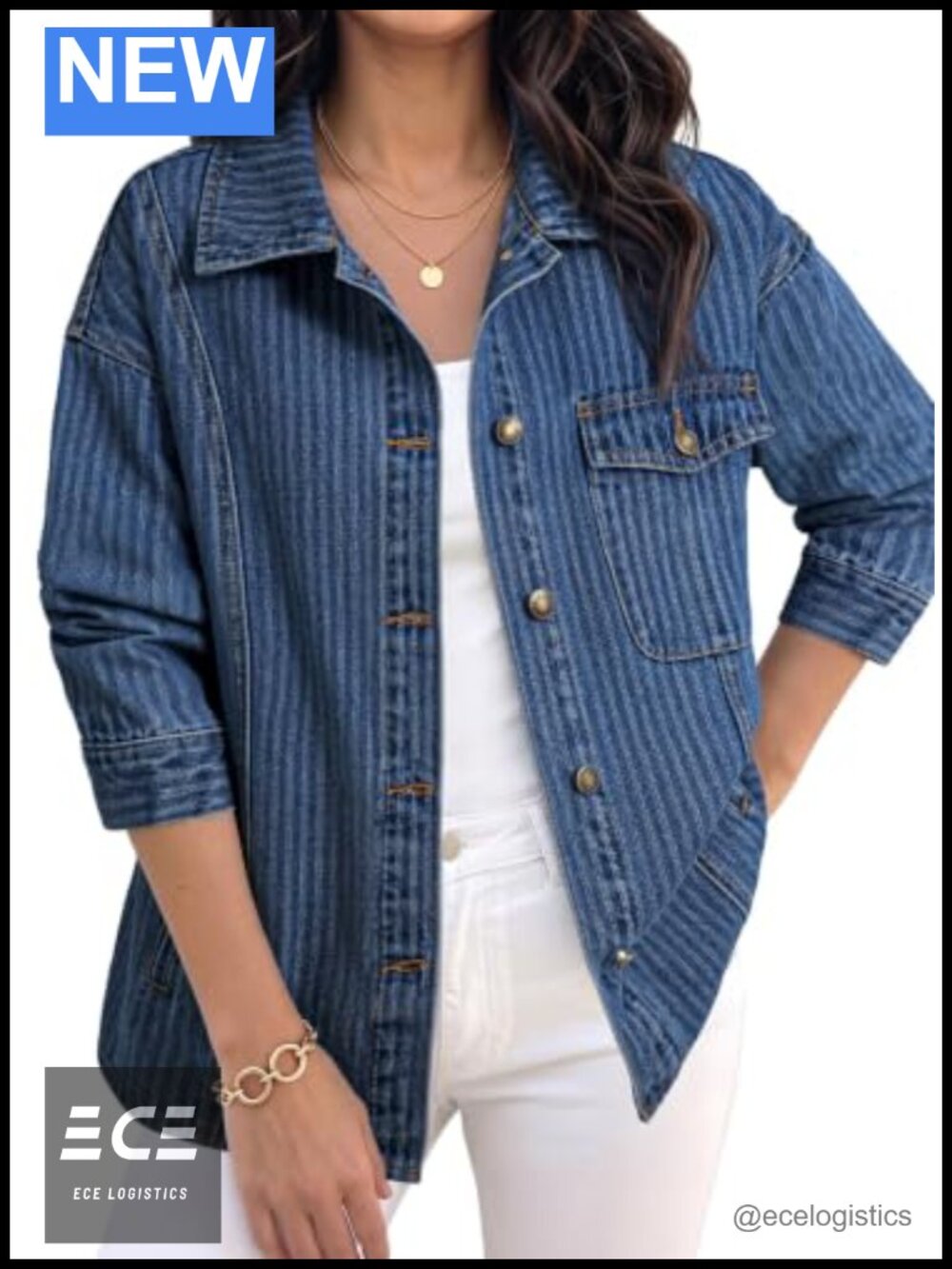 Striped Cotton Denim Jacket Button Down Shacket